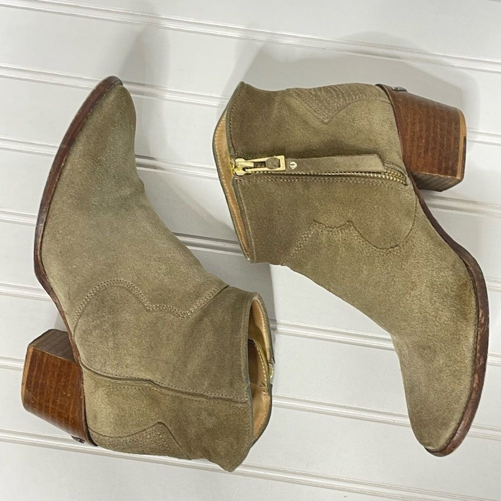Zadig & Voltaire Molly Khaki Suede Wing Ankle Boots Spain 36 Western Block Heel - Picture 8 of 15
